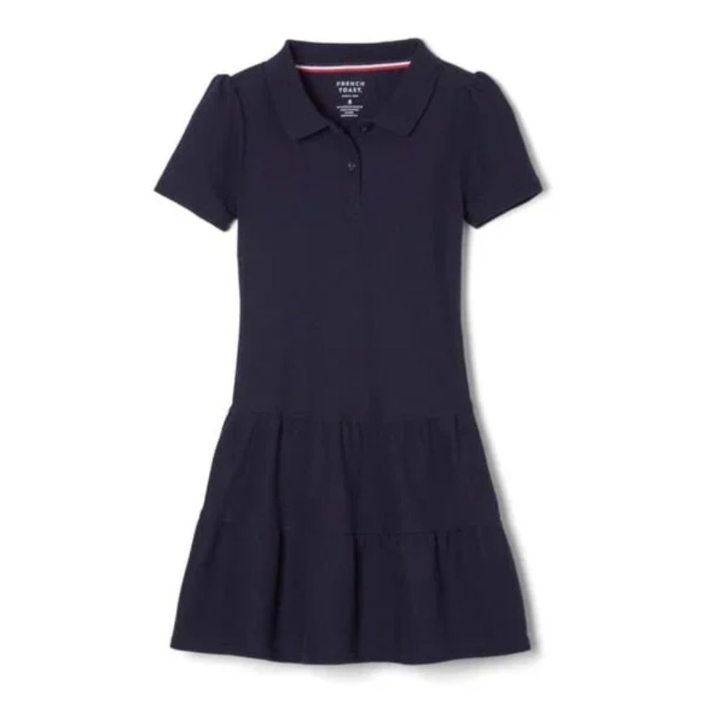 French Toast SZ9018 Girls Short Sleeve Ruffle Polo Dress - Navy